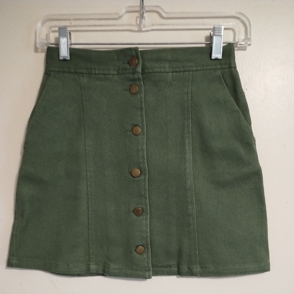 Olive Button-Front Skirt Size XS